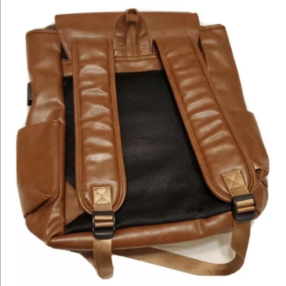 LXY Vegan Leather Bookbag W/USB Charging Port. Vintage W/drawstring Closure - Picture 4 of 10